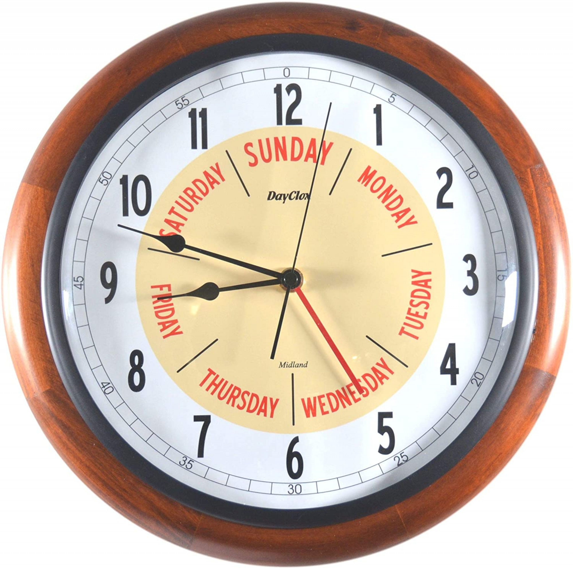 12'' Walnut wood Midland Time & Day Clock